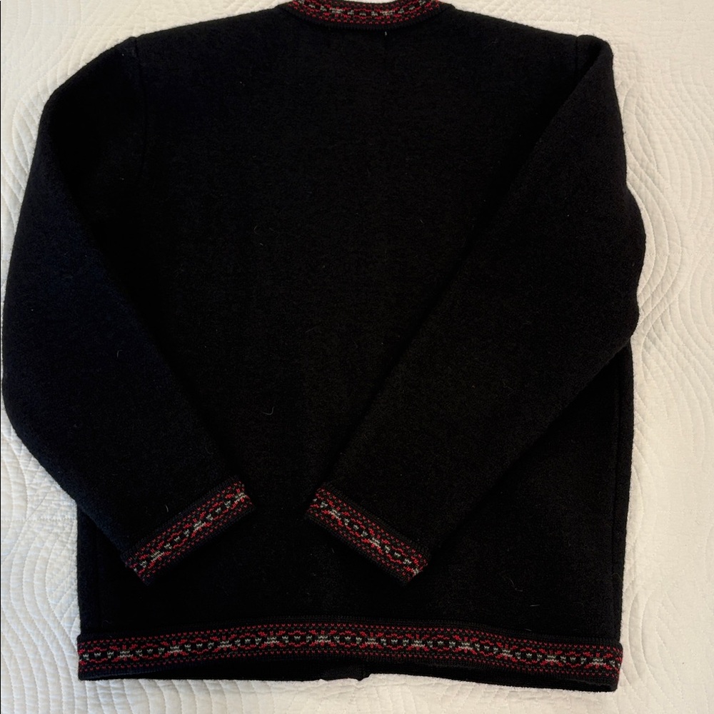L.L. Bean Vintage Black Wool Cardigan with Red Accents - Picture 6 of 6